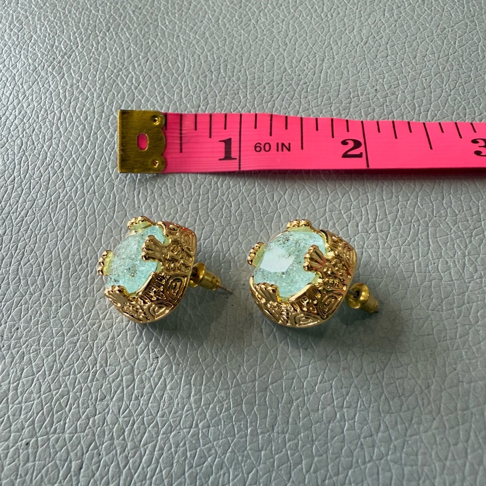 Ring & Earrings Set Blue Crystal Stone Gold Tone - Picture 6 of 13